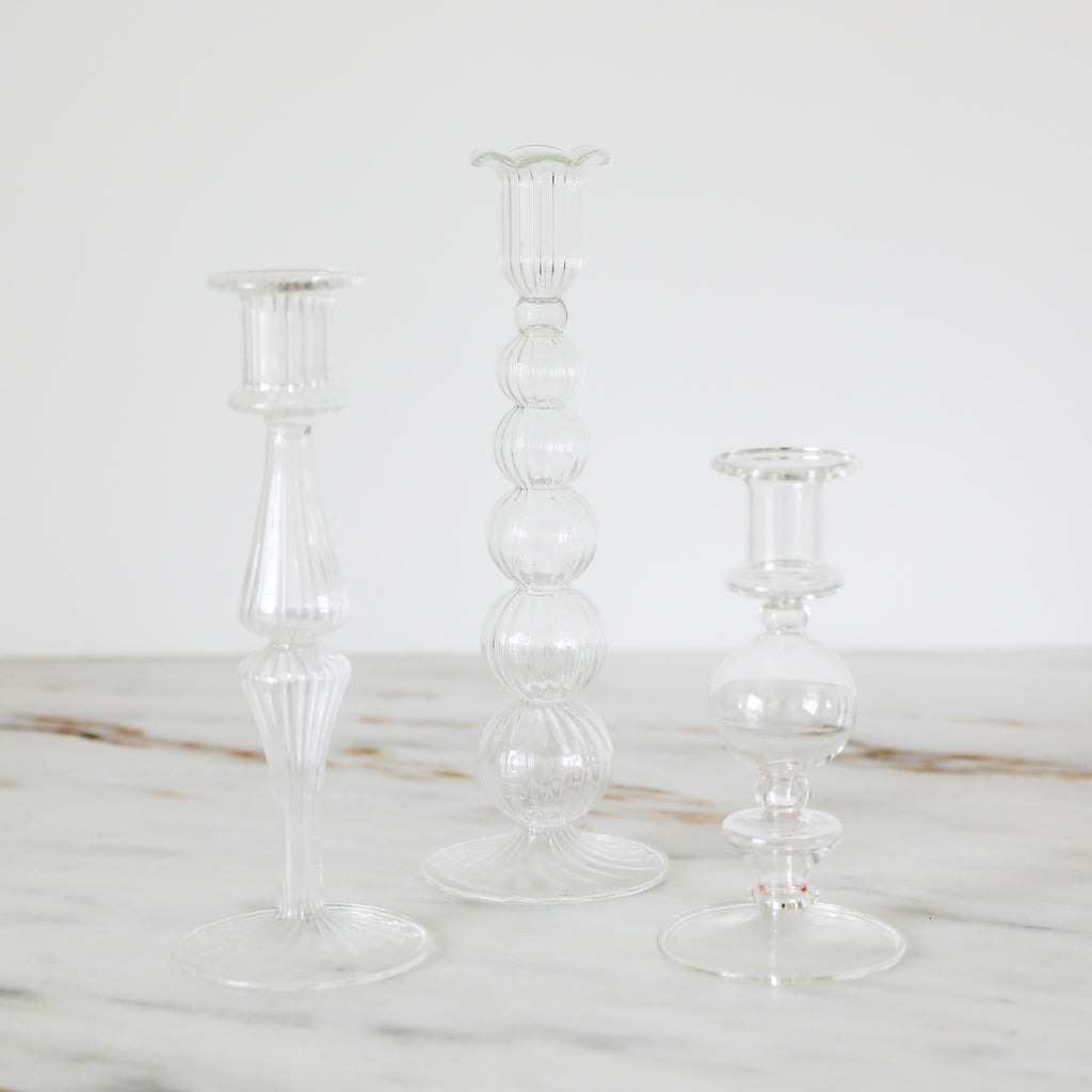 CLEAR GLASS CANDLESTICK, SMALL