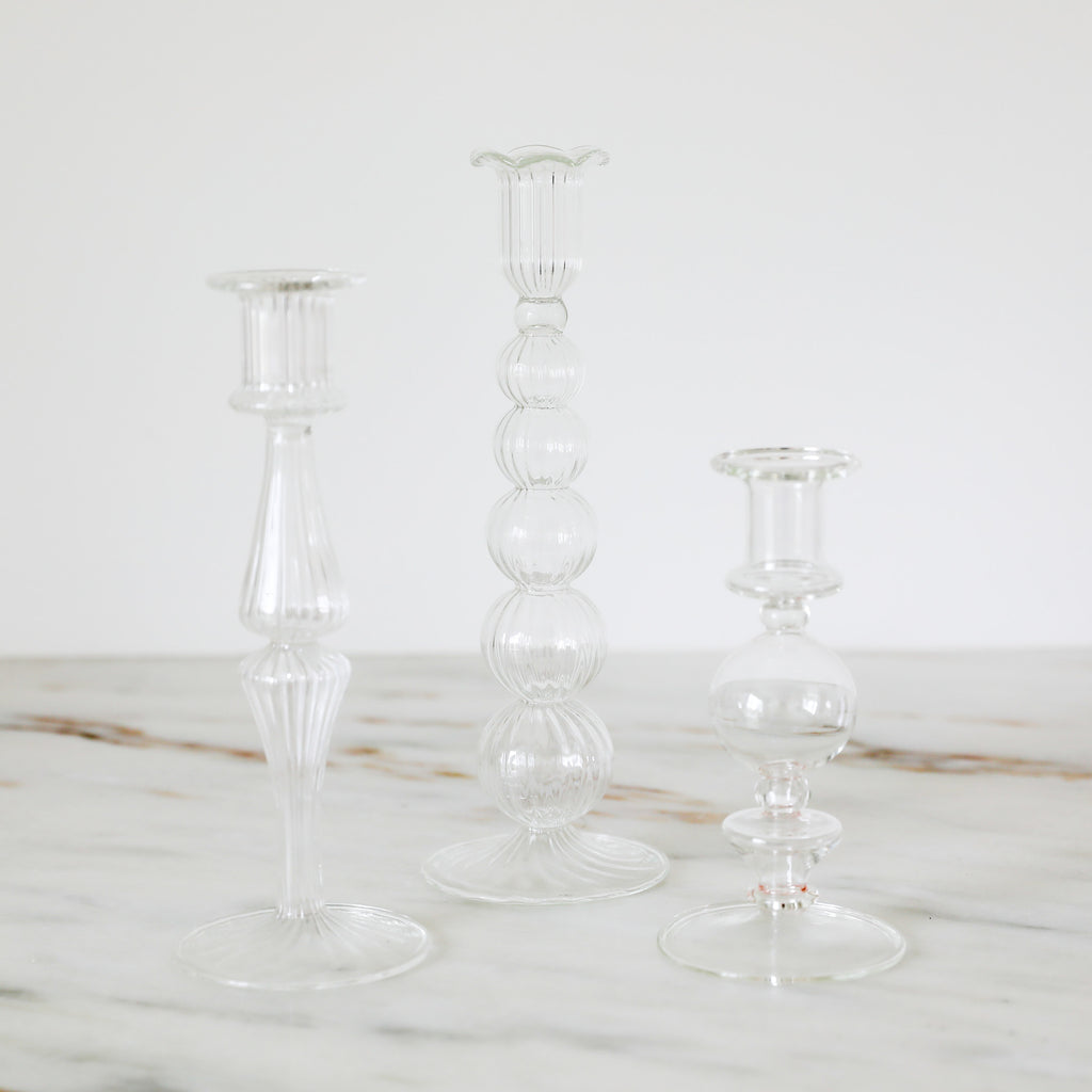 CLEAR GLASS CANDLESTICKS