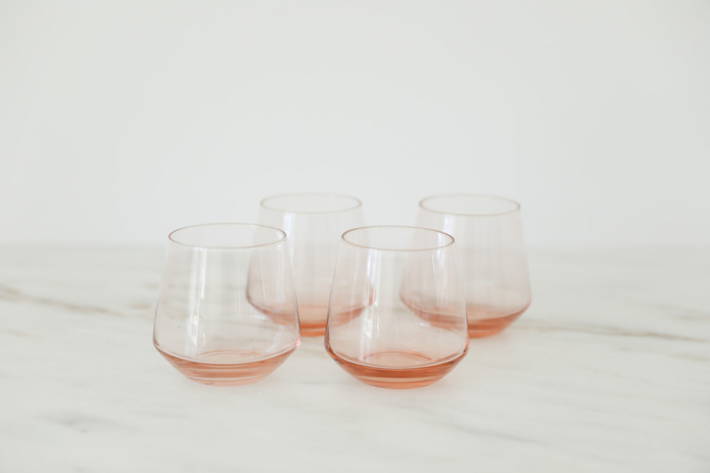 BLUSH PINK STEMLESS WINE GLASSES, SET OF 4