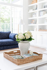 Crystal Shell Temple Jar and Scalloped Rattan Tray | Jansen Home