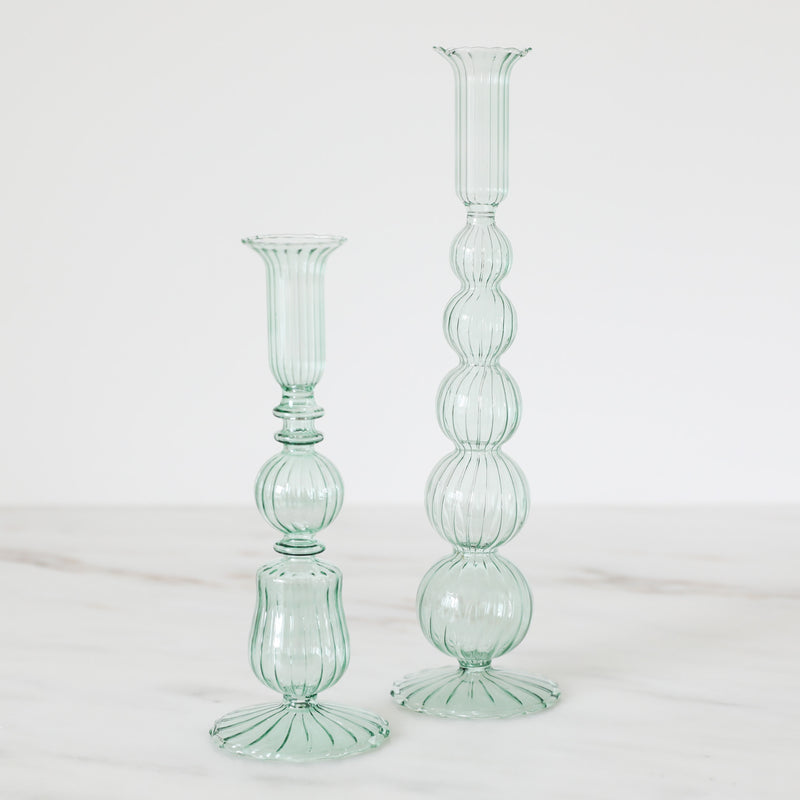 Light Green Glass Candle Holders