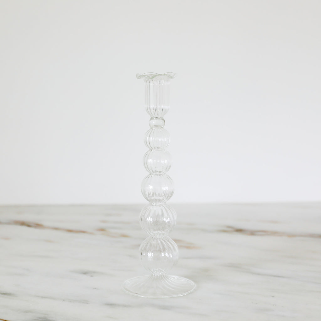 CLEAR FLUTED GLASS CANDLESTICK, LARGE
