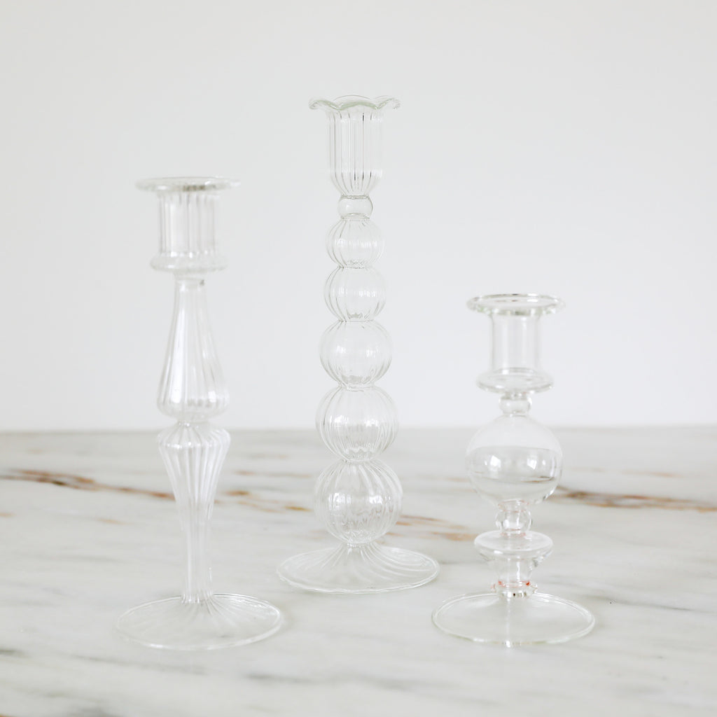 CLEAR FLUTED GLASS CANDLESTICKS