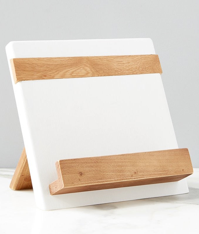 WHITE AND NATURAL WOOD COOKBOOK HOLDER