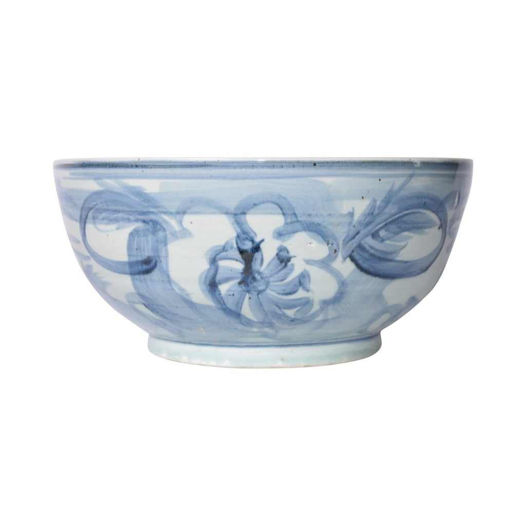 LIGHT BLUE AND WHITE FLORAL BOWL, Large size