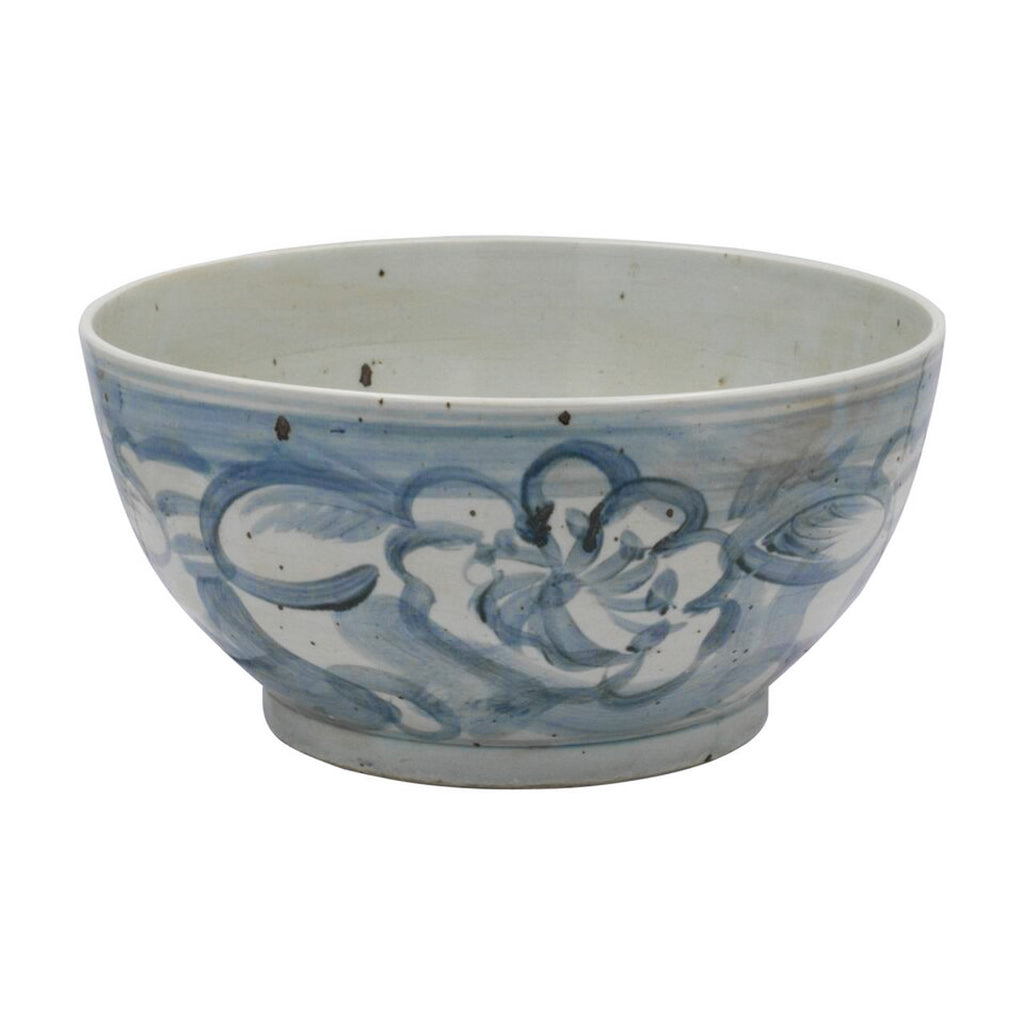 LIGHT BLUE AND WHITE FLORAL BOWL, Large size